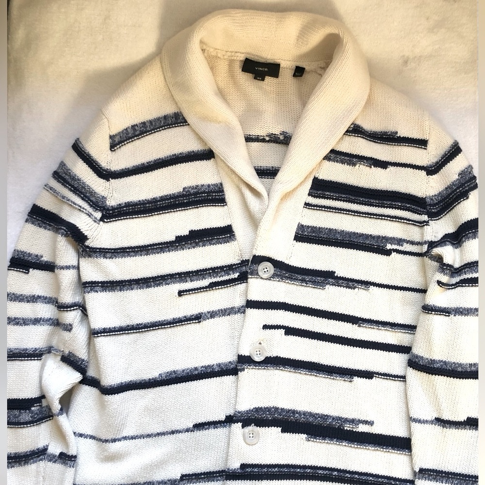 Vince Cream and Black Striped Cardigan